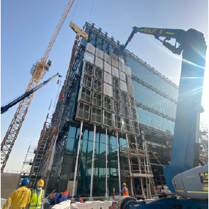 Facade installation in progress