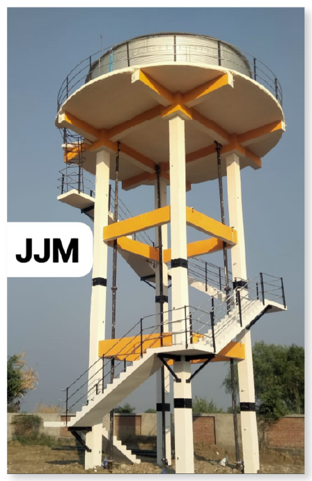 Elevated storage reservoir with precast staging